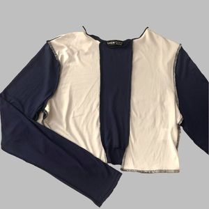 Navy Blue & White Contrast Stitching Crop Top